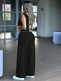 Casual Sleeveless Collared Top and High-Waisted Wide-Leg Pants Two-Piece Set RS-L321