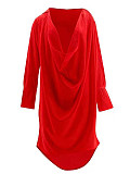 Sexy Low-Cut Deep V-Neck Short Front Long Back Swing Collar Shirt Dress RS-3003