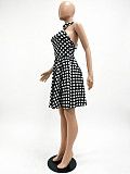 2026 Spring/Summer New Halter Neck Tie-up Backless Polka Dot Print Full Skirt Dress CM-60325