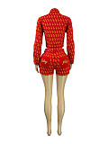 Fashionable Button-Down Print Embroidered Stretch Denim Jacket and Shorts Two-Piece Set RS-88030