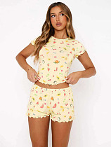 Casual Printed Crew Neck Short-Sleeve Top and Elastic Waist Shorts Loungewear Set RS-L366 Casual Printed Crew Neck Short-Sleeve Top and Elastic Waist Shorts Loungewear Set RS-L366
