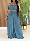 Sexy Strapless Vest Wide-Leg Pants Denim Two-Piece Set RS-AL347