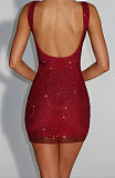 Sexy Rhinestone-Studded Spaghetti Strap Waist-Cinching Backpack Hip-Exposing Short Dress RS-260889