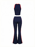 Fashion Vest Top with Side Stripes and High-Waisted Flared Pants Set HANI-MC017