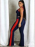 Fashion Vest Top with Side Stripes and High-Waisted Flared Pants Set HANI-MC017