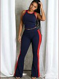 Fashion Vest Top with Side Stripes and High-Waisted Flared Pants Set HANI-MC017
