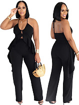 Solid Color Sexy Halter Neck Irregular Top and Pants Two-Piece Set FE-5002 Solid Color Sexy Halter Neck Irregular Top and Pants Two-Piece Set FE-5002