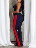 Fashion Vest Top with Side Stripes and High-Waisted Flared Pants Set HANI-MC017