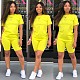 Casual Solid Color Crew Neck Faux Cotton Shorts Two-Piece Set YD-063