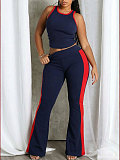 Fashion Vest Top with Side Stripes and High-Waisted Flared Pants Set HANI-MC017