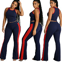 Fashion Vest Top with Side Stripes and High-Waisted Flared Pants Set HANI-MC017 Fashion Vest Top with Side Stripes and High-Waisted Flared Pants Set HANI-MC017