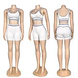 Fashionable High-Elastic High-Waisted Embroidered Letter Hip-Lifting Shorts Vest Set CY-6279