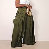 Fashionable Straight-Leg Trousers With Drawstring Ruffles and Lace Trim RS-2720