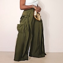 Fashionable Straight-Leg Trousers With Drawstring Ruffles and Lace Trim RS-2720