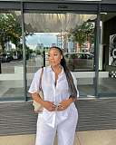 Casual Short-Sleeve Collared Shirt and Simple Wide-Leg Trousers Two-Piece Set QZ-5363