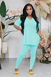 Fashionable Casual Solid Color Slit Pants and Short-Sleeve Two-Piece Set RS-1316