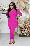 Fashionable Casual Solid Color Slit Pants and Short-Sleeve Two-Piece Set RS-1316