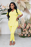 Fashionable Casual Solid Color Slit Pants and Short-Sleeve Two-Piece Set RS-1316