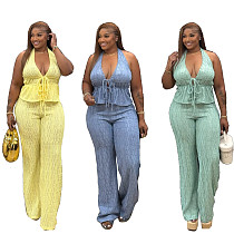 New Style Casual Jacquard Sleeveless Vest Fitted Long Pants Set TR-1364