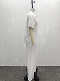 Casual Short-Sleeve Collared Shirt and Simple Wide-Leg Trousers Two-Piece Set QZ-5363