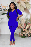 Fashionable Casual Solid Color Slit Pants and Short-Sleeve Two-Piece Set RS-1316