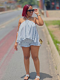 Elegant Fashion Loose Halter Neckline Sleeveless Striped Suit NY-3873