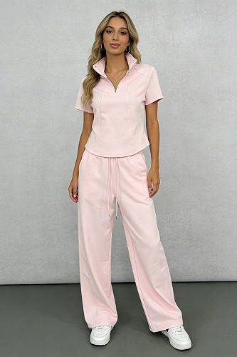 Summer New Solid Color Short-Sleeve Collared Casual Trousers Set SNN-211523