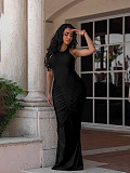 Fashion Solid Color Pleated Halter Neck Backless Waist-cinching Bodycon Long Dress SFY-TW862