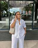 Casual Short-Sleeve Collared Shirt and Simple Wide-Leg Trousers Two-Piece Set QZ-5363