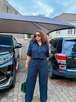 Casual Short-Sleeve Collared Shirt and Pants Two-Piece Set QZ-7094 Casual Short-Sleeve Collared Shirt and Pants Two-Piece Set QZ-7094