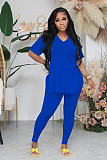 Fashionable Casual Solid Color Slit Pants and Short-Sleeve Two-Piece Set RS-1316