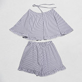 Elegant Fashion Loose Halter Neckline Sleeveless Striped Suit NY-3873