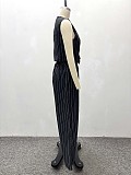 Fashionable V-neck Striped Button-up Vest Top and Suit Pants Set QZ-7178