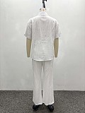 Casual Short-Sleeve Collared Shirt and Simple Wide-Leg Trousers Two-Piece Set QZ-5363