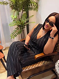 Fashionable V-neck Striped Button-up Vest Top and Suit Pants Set QZ-7178