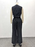 Fashionable V-neck Striped Button-up Vest Top and Suit Pants Set QZ-7178