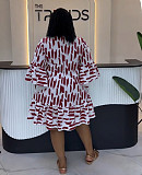 Casual Printed Patchwork Ruffled Half Sleeve Loose Mini Dress NY-11265