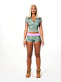 Fashionable Printed Color-Blocked Shorts Casual Suit MJL-X262