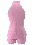 Sexy Lapel Button-Down Halter Neck Off-Shoulder Suit Vest and Shorts Two-Piece Set RS-M6001