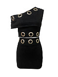 New Style Hollow-out Ring Fitted Gold Velvet Off-shoulder Top and Bodycon Mini Skirt Two-Piece Set RS-2624
