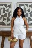 Sexy Lapel Button-Down Halter Neck Off-Shoulder Suit Vest and Shorts Two-Piece Set RS-M6001