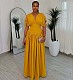 Fashion Solid Color V-Sleeve Elastic Waist High-Waisted Long Dress QZ-5634