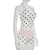 Fashionable and Fresh Fitted Halter Neck Polka Dot Color Block Set RS-26ST096