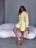 Fashionable Lapel Solid Color Casual Shorts and Long-Sleeved Shirt Set PMR-TW863