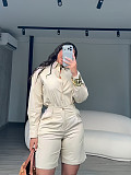 Fashionable Lapel Solid Color Casual Shorts and Long-Sleeved Shirt Set PMR-TW863