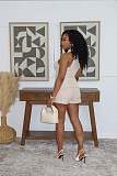 Sexy Lapel Button-Down Halter Neck Off-Shoulder Suit Vest and Shorts Two-Piece Set RS-M6001