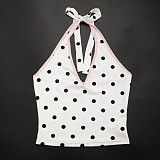 Fashionable and Fresh Fitted Halter Neck Polka Dot Color Block Set RS-26ST096