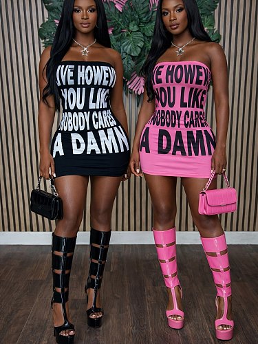 Fashionable Letter Strapless Sexy Mini Dress LCYM-202613