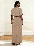 Spring/Summer Women's Simple Casual Round Neck Short-sleeved Top Wide-leg Pants Set ML-L319
