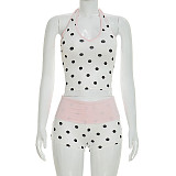 Fashionable and Fresh Fitted Halter Neck Polka Dot Color Block Set RS-26ST096